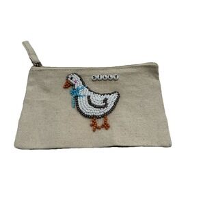 Silly‎ Goose Hand Beaded Canvas Cosmetic Makeup Bag Pouch 4"x7"